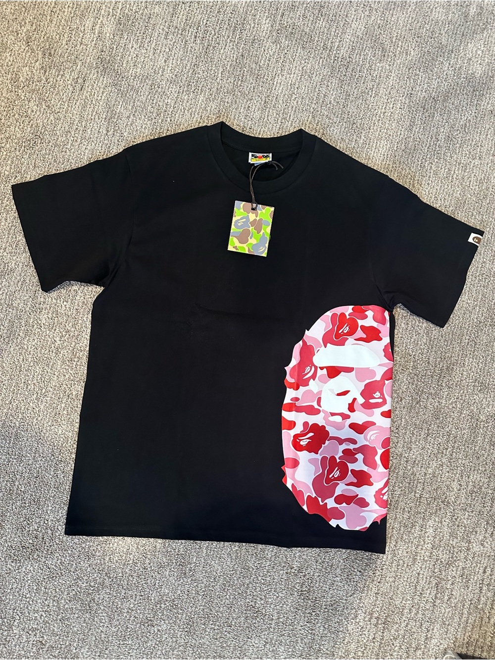 Black Tee with Pink & Red Camo Ape Head